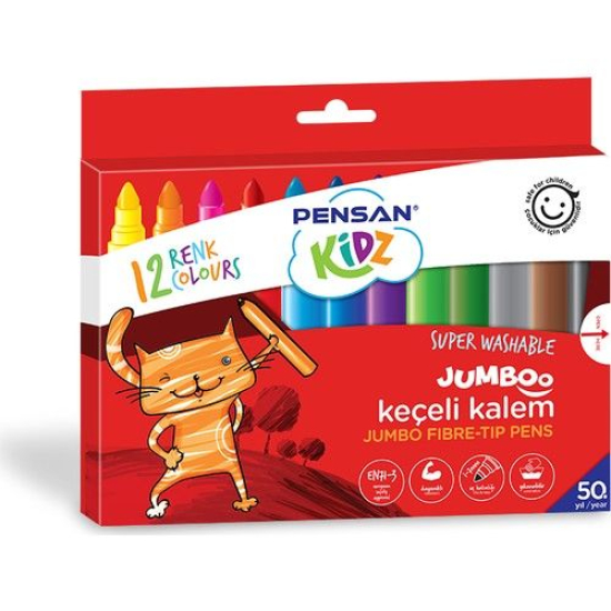 PENSAN KİDZ YIKANABİLİR JUMBOO KEÇELİ KALEM 12 RNK